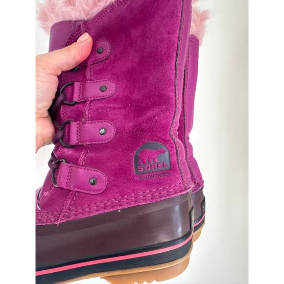 SOREL Youth Joan of Arctic Waterproof Faux Fur Winter Boots - Pink, US 2 - Picture 4 of 7